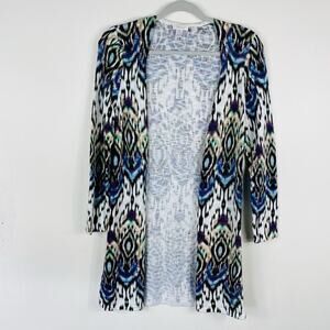 Chico's Cardigan Sweater Small 0 4 Ikat Open Front Lightweight